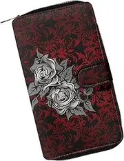 [Dajingkj] Wallet for Women Leather Large Capacity ladies Travel Organizer Wallets Long Multifunction Card Holder Coin Purses, Gothic Rose, Compact