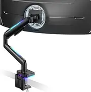 ARES WING Ultrawide Monitor arm for 17-49'' Heavy Duty Screen up to 44lbs, Gas Spring Single Monitor Arm with RGB Light, Adjustable Gaming Computer Monitor Arm for Desk