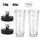 Replacement 32oz Cups & 7Fin Blade Blender For Nutri Ninja Auto IQ 1000 1500 900