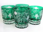 AJKA MARSALA EMERALD CASED CUT TO CLEAR CRYSTAL WHISKEY ROCKS DOF Set of 4