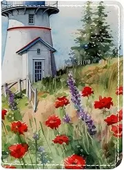 [CWAGFEQZ] Travel Passport Holder,PU Leather Passport Case,Passport Book,Flower Bush Summer Lighthouse