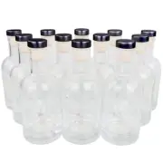 12 x 200ml Glass Spirit Vodka Whiskey Bottles Black Cork 15cm Tall Home Brew