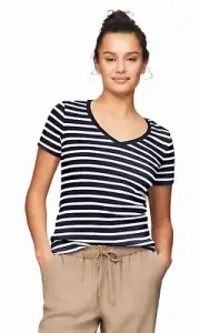 Tommy Hilfiger Women's V-Neck Tee XXL Blue and White Striped New with Tag!!!