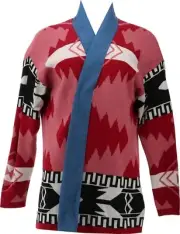 Attitudes Renee Southwest Cardigan Denim Lapel-Aztec Rose-Small A470422 NEW