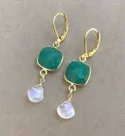 MOONSTONE SUNDANCE CHARM HANDMADE BRIOLETTE BEZEL ARTISAN JEWELRY EARRINGS