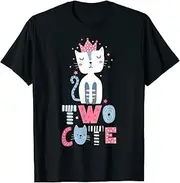 [X.Style] 2 Year Old, Two Cute, Toddler Girl Second Birthday Cat ds020 T-Shirt (S) Black