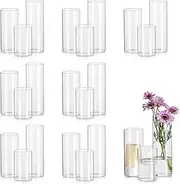 [Glasseam] Glass Cylinder Vase, Clear Vases for Flowers 24Pcs, Modern Tulip Vase Hurricane vase for Pillar Candles, Decorative Flower Vase for Pampas Grass, Wedding Dining Table Centrepiece (10/15/20cm)