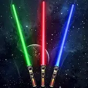 Light Up Saber 3 Packs 3 Colors LED Expandable Dual Light Swords Set with Sound (Motion Sensitive), Light Up Sabers for Kids Adults Gifts for Christmas Dress Up Costume, Galaxy War Fighters