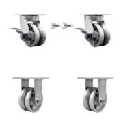 4 Inch KP V-Groove Semi Steel Caster Set with 2 Brakes/Swivel Locks 2 Rigid