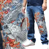在飛比找蝦皮購物優惠-🇯🇵日本代購✈️ 日式圖案 龍 鯉 刺繡 男士 牛仔褲 長褲