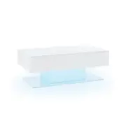 Costway 2-Tier Modern LED Coffee Table w/20 Color LED Lights Storage Drawers White