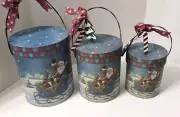 Christmas Santa Box Nesting Stacking Storage Gift Box Set of 3 Round Cylinder 7"