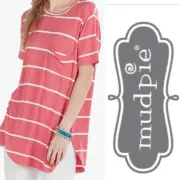 NWT Mud Pie Rae Jersey Top Coral Stripe Size Medium