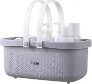 Plastic Portable Shower Caddy with Handle – Gray Storage Basket Tote for Bathroom, Dorm, Travel, Gym, Kitchen, and Bedroom Organization