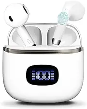 Wireless Earbuds - Bluetooth 5.3 Half in-Ear Headphones HiFi Sound Wireless Earphones with LED Power Display Charging Case: Mini Ear Buds with ENC Mic Waterproof Smart Touch for Android iOS (White)