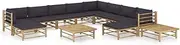 Generic 12 Piece Garden Lounge Set with Dark Grey Cushions Bamboo,3058228