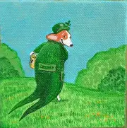 4X4 PRINT OF PAINTING PEMBROKE WELSH CORGI ST PATRICKS DAY RYTA FOLK IRISH art