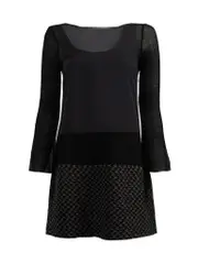 Black Mesh Layered Houndstooth Panel Dress