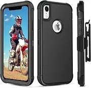 BENTOBEN iPhone XR Case, Heavy Duty Shockproof Full Body Rugged Holster Cover Non-Slip Hybrid TPU Bumper Hard Plastic Rotatable Belt Clip Kickstand Protective Cases for iPhone XR, Black