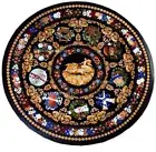 36" Round Black Marble Coffee Console Dining Table Top Home Decor Gift