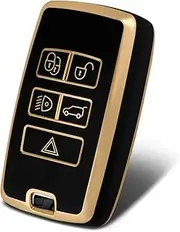 for Land Rover 5 Buttons Key Fob Cover, TPU Smart Key Fob Case Compatible with Jaguar Land Rover Range Evoque Velar Sport Discovery Freelander(Black)