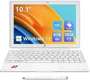 2-in-1 Detachable Touch Screen Laptop, 8GB DDR4 RAM, 128GB SSD, 10.1" Win 11 Tablet with Keyboard, Pentium N5030 (Up to 3.1GHz), Dual-Band WiFi, Bluetooth, USB 3.0, Dual Camera, White