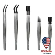 Entomology Forceps Set [5 Pcs] Stainless Steel Precision Rubber Tip Tweezers