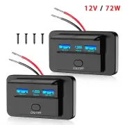 3 Port Car Charger Socket Multiple Device Charging 12V RV USB Outlet 72W Dual USB C 36W and Dual QC 3.0 18W Port for Car