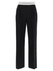 [Alexander Wang] Alexander Wang-Logo Elastic Pantaloni Bianco/Nero-Donna 2