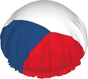 Flag Of The Czech Republic Print Various Activities Shower Cap Reusable Soft And Lightweight Bath Hair Cap Long Hair