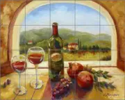 Tile Mural Backsplash Ceramic Margosian Wine Grape Tuscan Art JM107