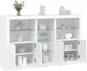 White Sideboard with RGB LED Lights, 162x37x100 cm, Modern Storage Cabinet, Bar Buffet for Living Room