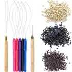 Hair Extension Tool Micro Beads Pulling Hoop Loop Hook Threader Silicone Lined