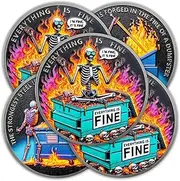 5pcs Sunglasses Skull Dumpster Fire Coin Skull Dumpster Fire Desk Accessories Firefighter Challenge Coin Novelty Coins Pocket Token Inspirational Gifts for Men Women