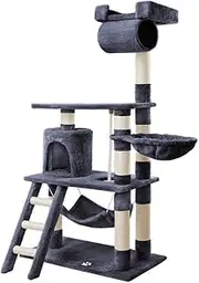 BEASTIE Cat Tree Multi-Level Scratching Post Scratcher Tower Condo House Furniture Wood, 141cm Tall, Grey