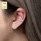 14K REAL Solid Gold Straight Baguette Cubic Zirconia Ear Cuff Wrap Earring CZ
