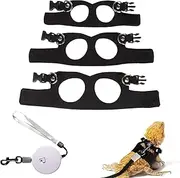 Gosknor Bearded Dragon Harness and Leash Set, 3 Sizes Super Leather Vest with Retractable Leash, Double Fixation, Practical and Durable, Black, 14x4cm