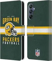 Head Case Designs Officially Licensed NFL Helmet Typography Green Bay Packers Graphics Leather Book Wallet Case Cover Compatible with Samsung Galaxy A15