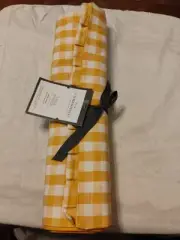 NEW Threshold Table Runner 14 X 72" Yellow White Plaid 100% Cotton Machine Wash