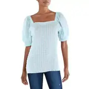 Anne Klein Womens Blue Checkered Square-Neck Pullover Top Blouse XS BHFO 0594