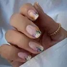 Manicure Press on Nails Fake Nials Banana Leaf False Nails Flower Long Square
