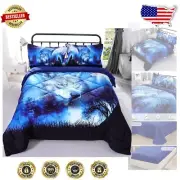 Twin Size Wolf Bedding Set with Comforter & Sheets - Fun 5 Piece Bed in a Bag