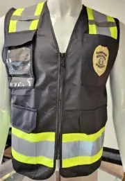 HI-VISIBILITY Black Security Safety Vest with 4 Front Pocket/ SECURITY VEST