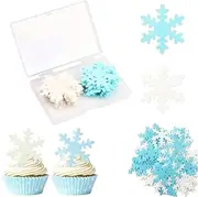 Goxfaca Edible Snowflake Cake Cupcake Topper, 50Pcs 5cm Edible Frozen Cake Topper, Winter Cupcake Topper, Edible Snowflake Cake Cupcake Decoration, Edible Snowflakes Cake Topper Wafer Cupcake Toppers