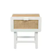 [Florabelle Living] Zoe Bedside Table Chalk with Natural Rattan
