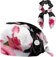 [YTYVAGT] Scrub Caps Women,Scrub Hats Suitable for Women,Dogs French Bulldog Rose Petal