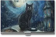 LKHDS Slim Aluminum Alloy Business Card Holder Sitting A Black Cat Pocket Business Card Case Portable Business Card Wallet Business Card Holders Handheld Card Box for Women Men, style, One size