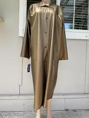 Vtg 80s Shedrain Old gold Bronze PVC Long Raincoat M