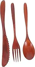 LAPYAPPE Japanese Wooden Spoon Fork Set 3-Piece Tableware Easy to Clean Smooth Finish