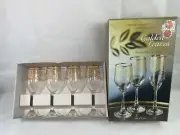 Set Of 4 Crystal Stemware Gold Decorated Golden Leaves Handcrafted In Italy NIB
